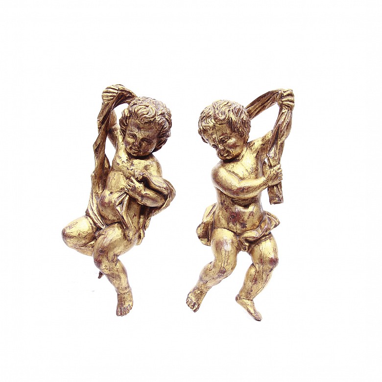 Pair of polychrome wooden angels.