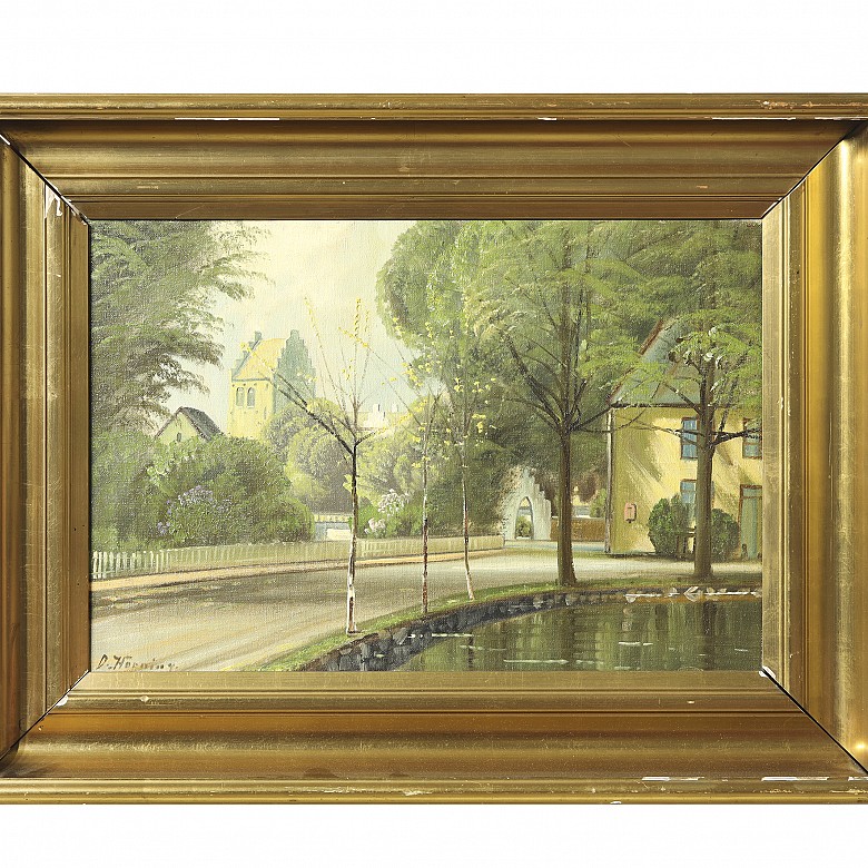 D. Horning (20th century) ‘Avenue with pond’