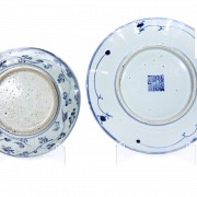 Two plates, blue and white porcelain, 19th century