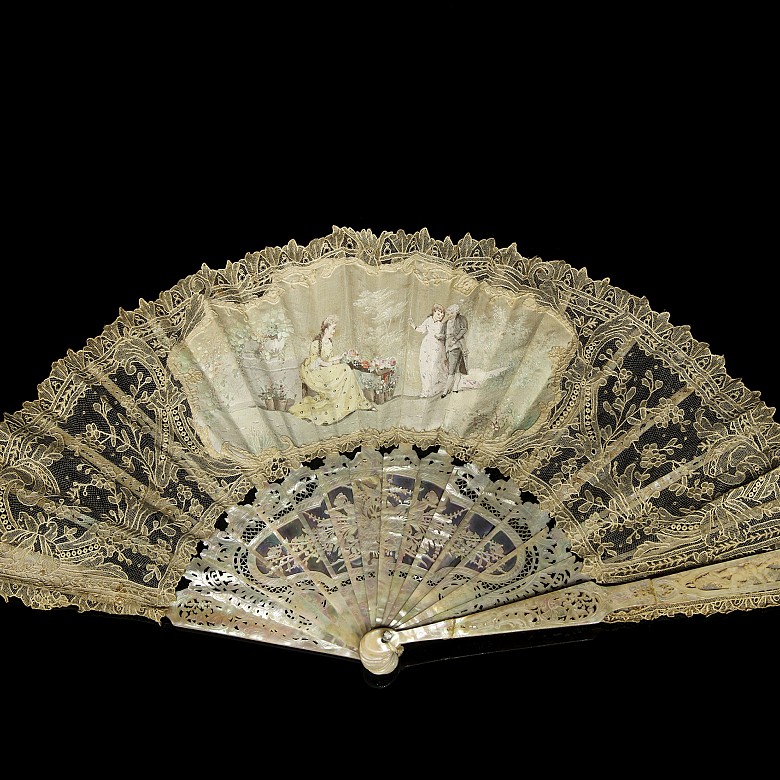 Mother-of-pearl fan ‘Floral stall’, 20th century