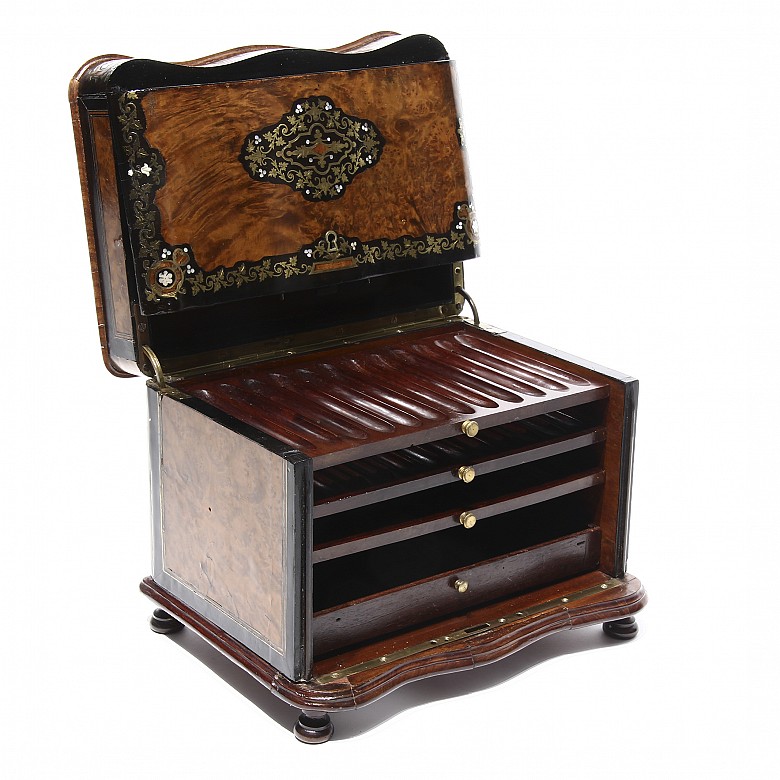 Marquetry cigar box, 19th c.