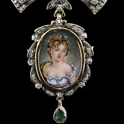 Elizabethan style, diamond and emerald pendant brooch