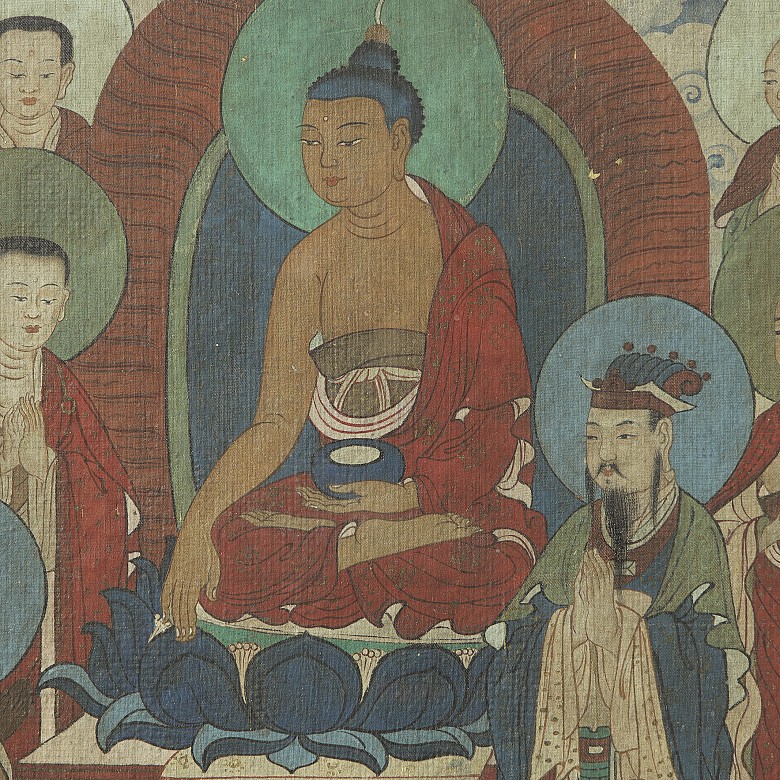 Chinese painting “Buddha and heavenly court”, 20th century