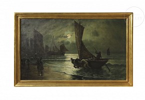 German school 19th-20th century “Boats under the moon”