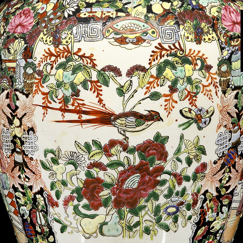 Enameled tibor with garden and palace scenes, 20th century