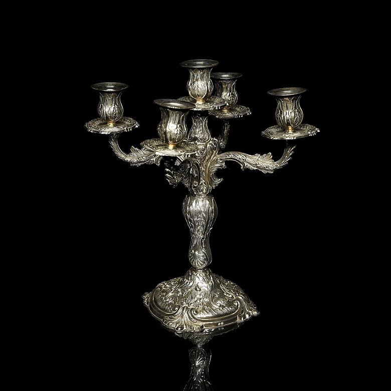 Silver candlestick with five lights, 19th century