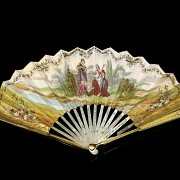 Fan with mother-of-pearl ‘Scenes in the Garden’, 19th century