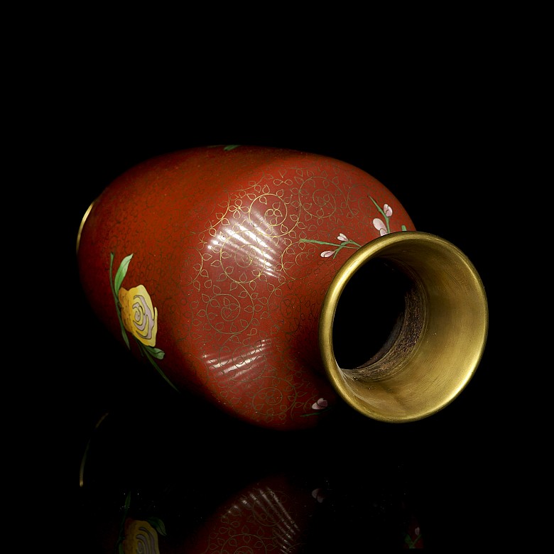 Red cloisonné vase, 20th century - 4