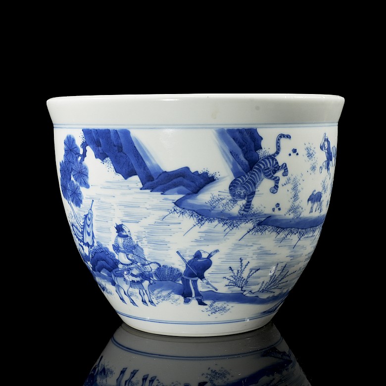 Blue and white porcelain bowl ‘Hunters’, 20th century