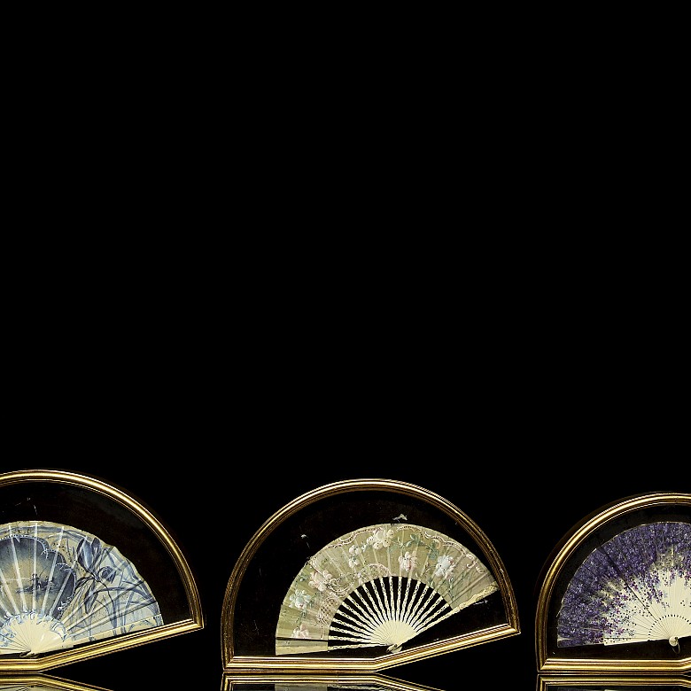 Three hand-painted fans, 20th century