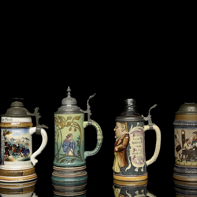 Four German glazed earthenware jugs, 20th century