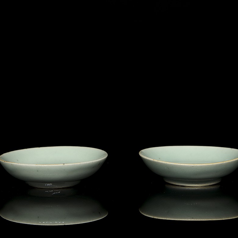 Pair of small celadon ceramic dishes, 20th century