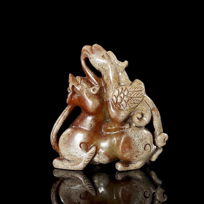 Carved jade ‘Phoenix and dragon’, Han style