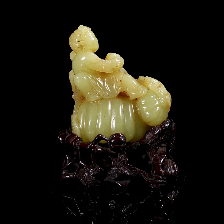 Yellow jade figurine “Girl with pumpkins”, Republic of China