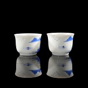 Pair of small porcelain ‘Landscape’ cups, Qing dynasty