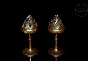 Pair of bronze ‘Mountain’ incense burners, Qianlong mark