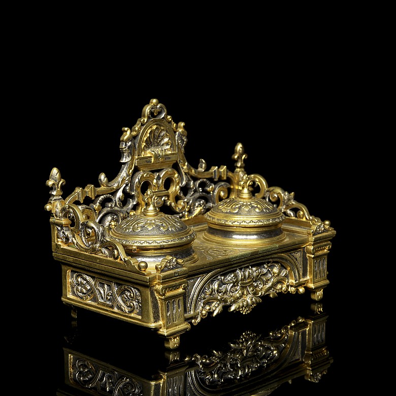 Louis XIV style gilt inkwell, 19th-20th century - 1