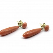 Pair of coral earrings set in 14k yellow gold