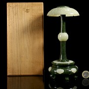 Spinach-green and white jade hat-holder, Qing dynasty