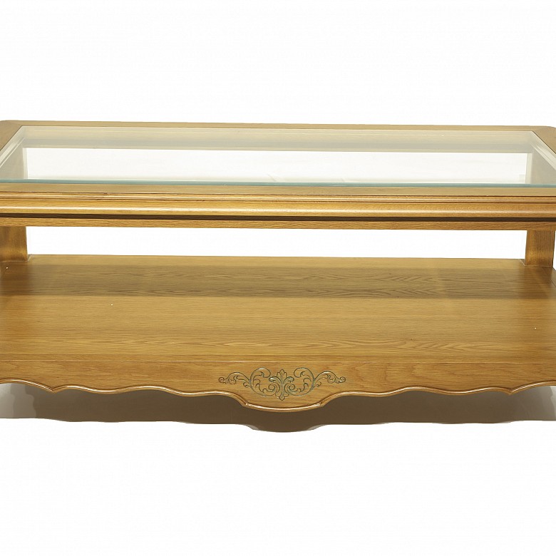 Rectangular oak table with glass