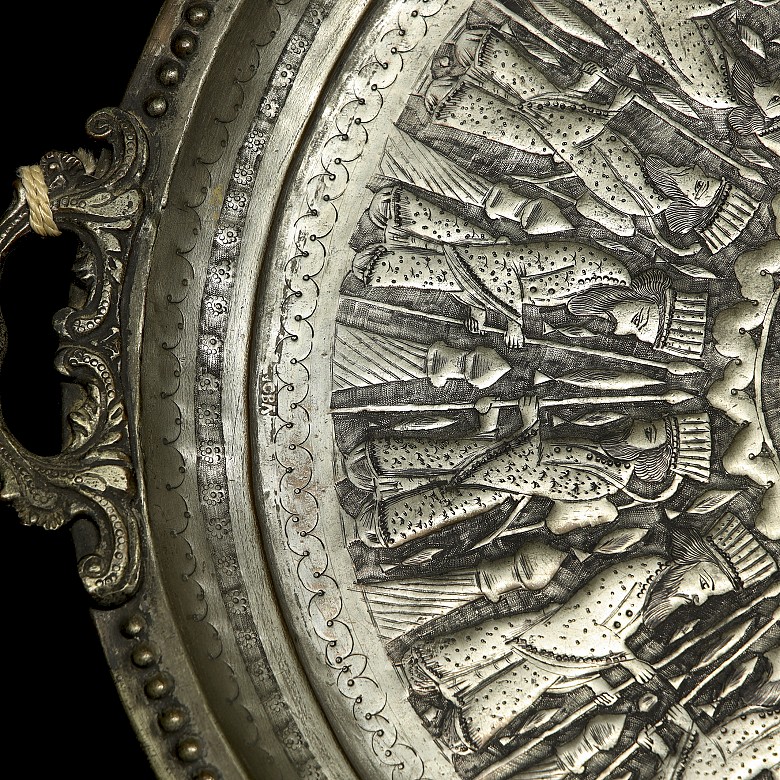 Large silver-plated metal tray, 20th century