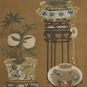 Chinese painting ‘Still-life of lotuses and peaches’, Qing dynasty