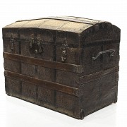 Metal and embossed leather chest, 19th century