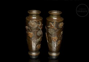 Pair of small Asian bronze vases, 20th century