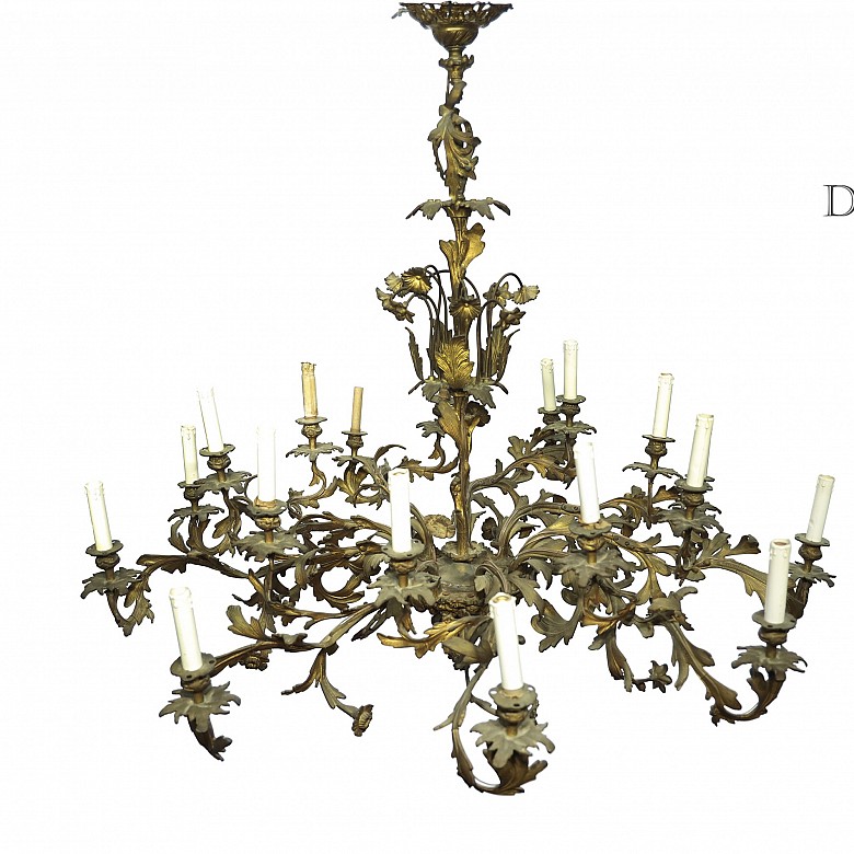 A large chandelier in golden metal, 20th century