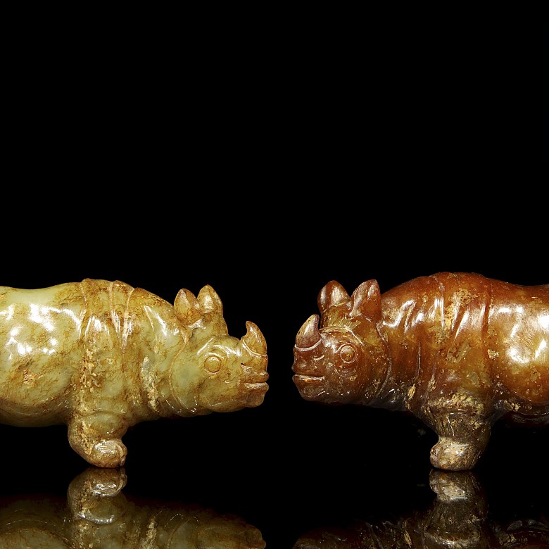 Pair of jade rhinoceroses, Tang dynasty