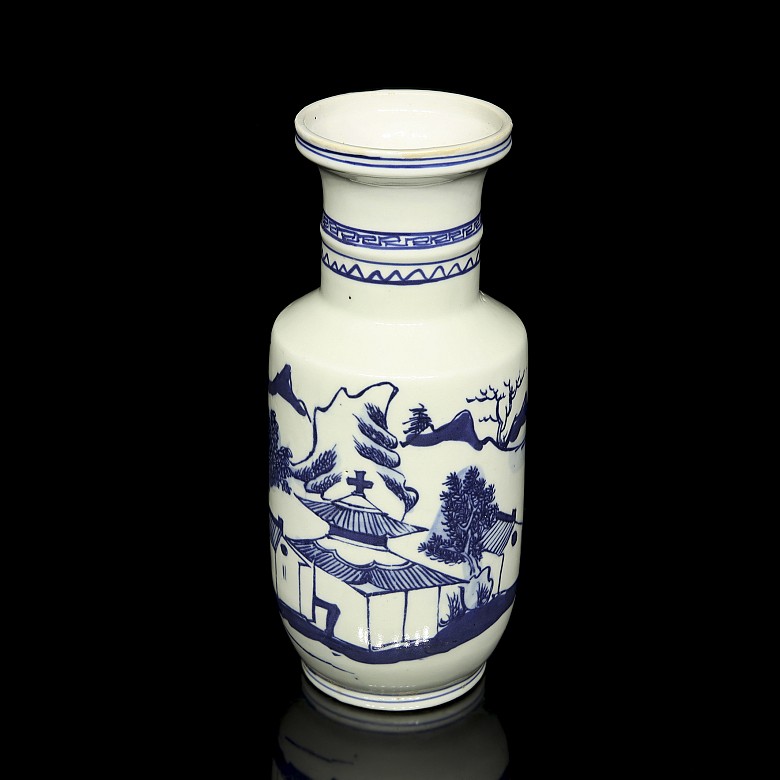 Blue and white porcelain vase “Landscape”, with Kangxi seal - 6