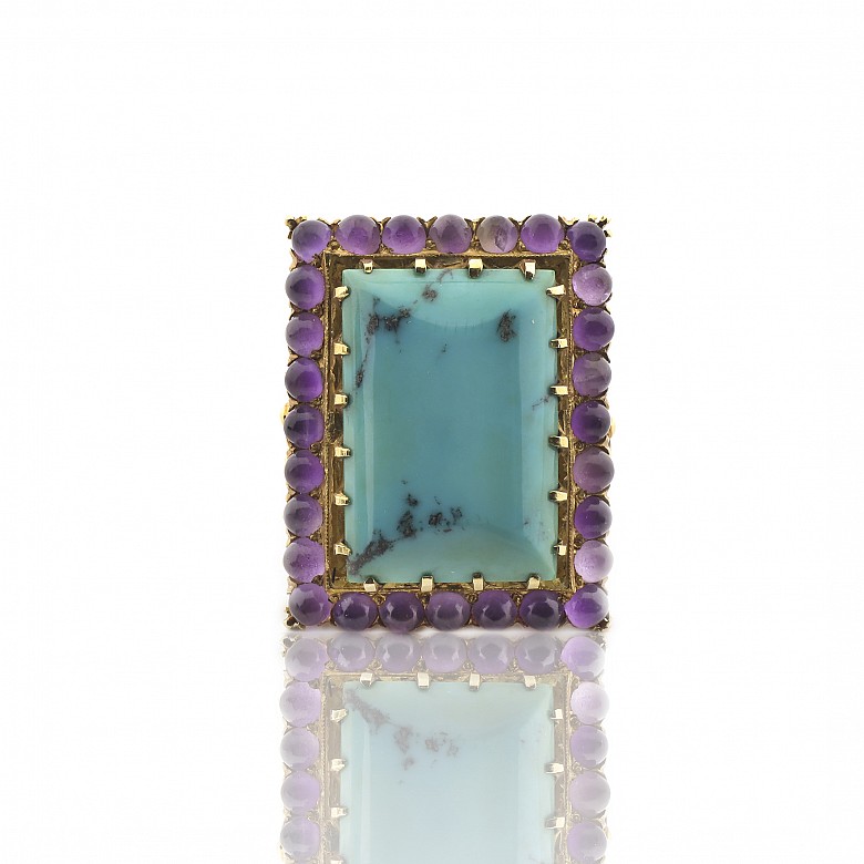 18k Yellow gold ring with natural turquoise