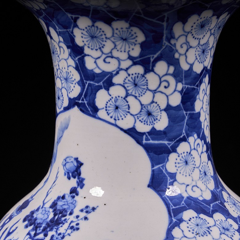 Pair of blue and white ‘Scenes and Plum Blossom’ vases, Qing Dynasty