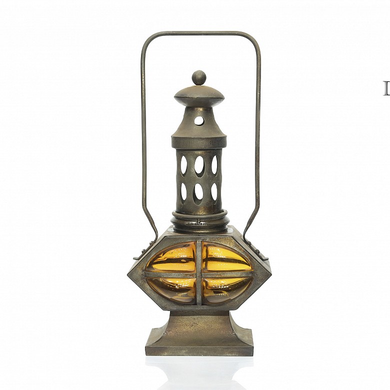 Metal and glass lantern.