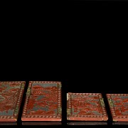 Set of four small carved and lacquered wooden doors, Qing dynasty. - 3