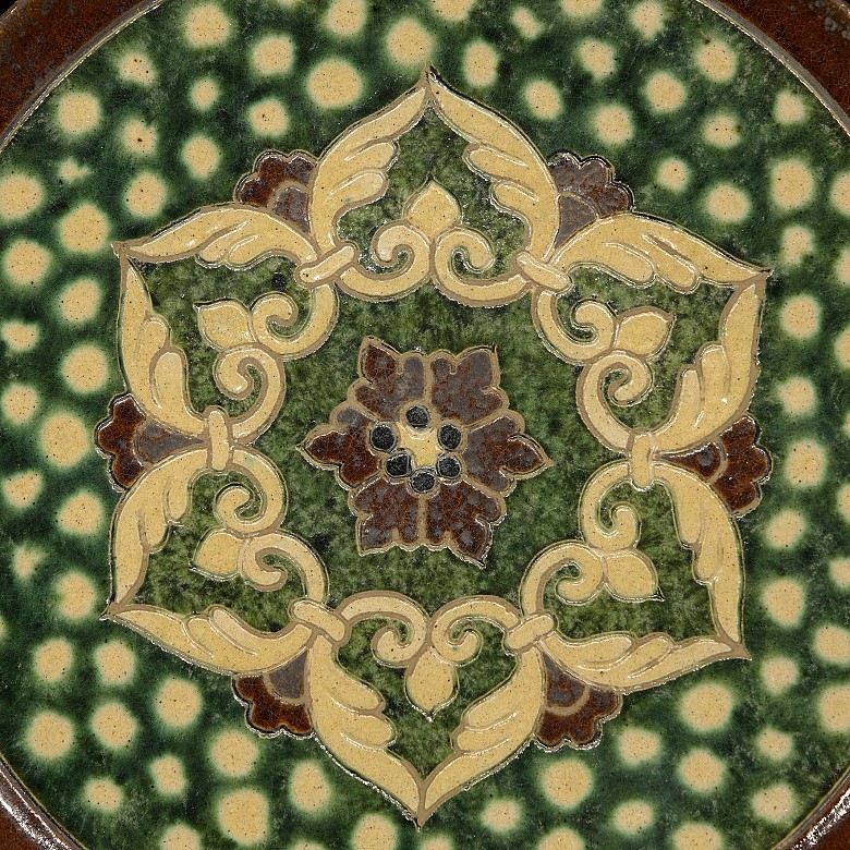 Sancai glazed ceramic dish, Tang dynasty