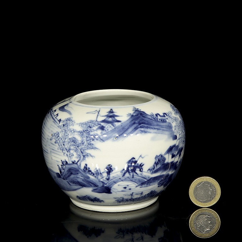 Blue and white porcelain vessel “Landscape”, Qing dynasty