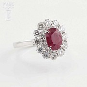 18k Gold Ring, Diamonds and Natural Ruby