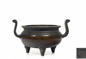 Bronze censer with handles, with Xuande mark