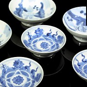 Small porcelain dishes, blue and white, Qing dynasty