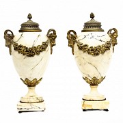 Pair of French Ormolu Mounted Marble Vases.