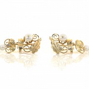 Pendientes de oro amarillo 18 k, perlas y circonitas