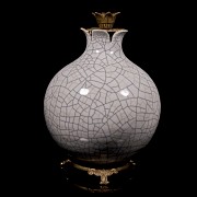 Ceramic and bronze pomegranate-shaped Zun vase, Qing Dynasty