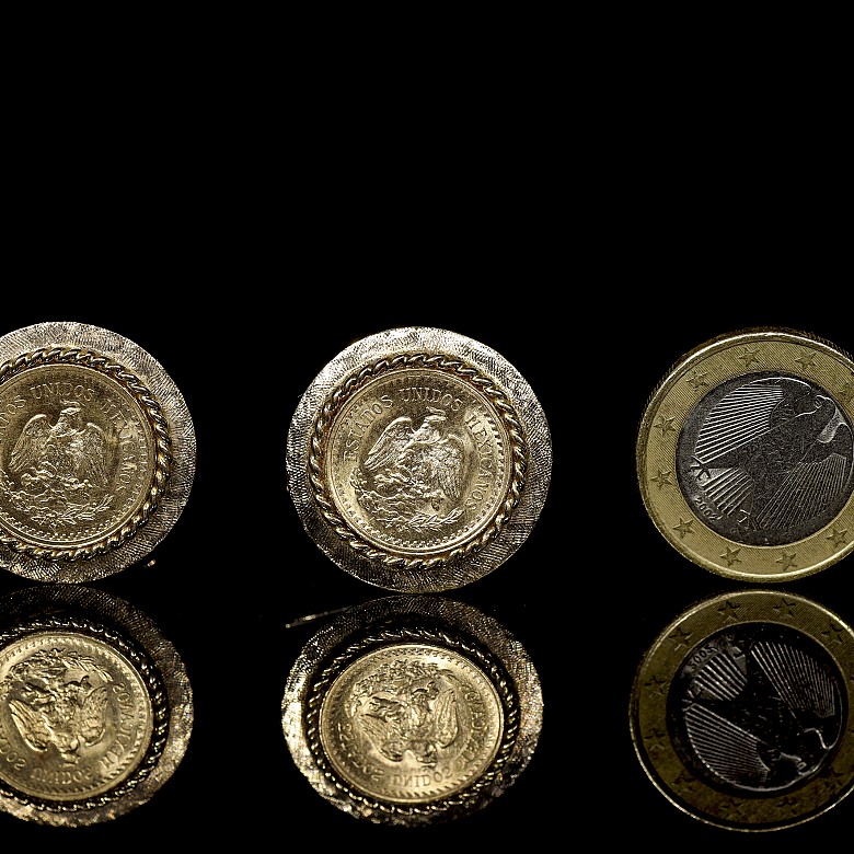 Gold cufflinks with coins from Mexico