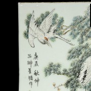 Porcelain enameled plate with deer and cranes, 20th century