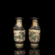 Pair of small Nanking vases, ‘Warriors’, 20th century