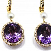 Earrings in 18k rose gold with amethysts and diamonds