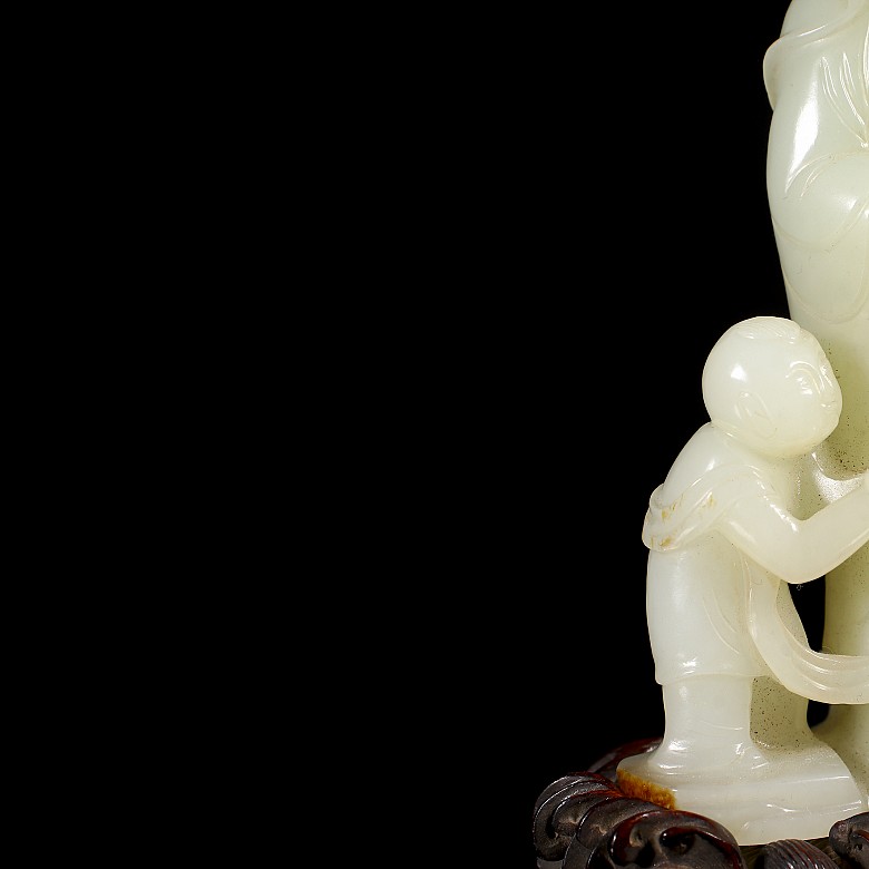 Hetian “Guanyin and Shancai” white jade figurine, Qing dynasty