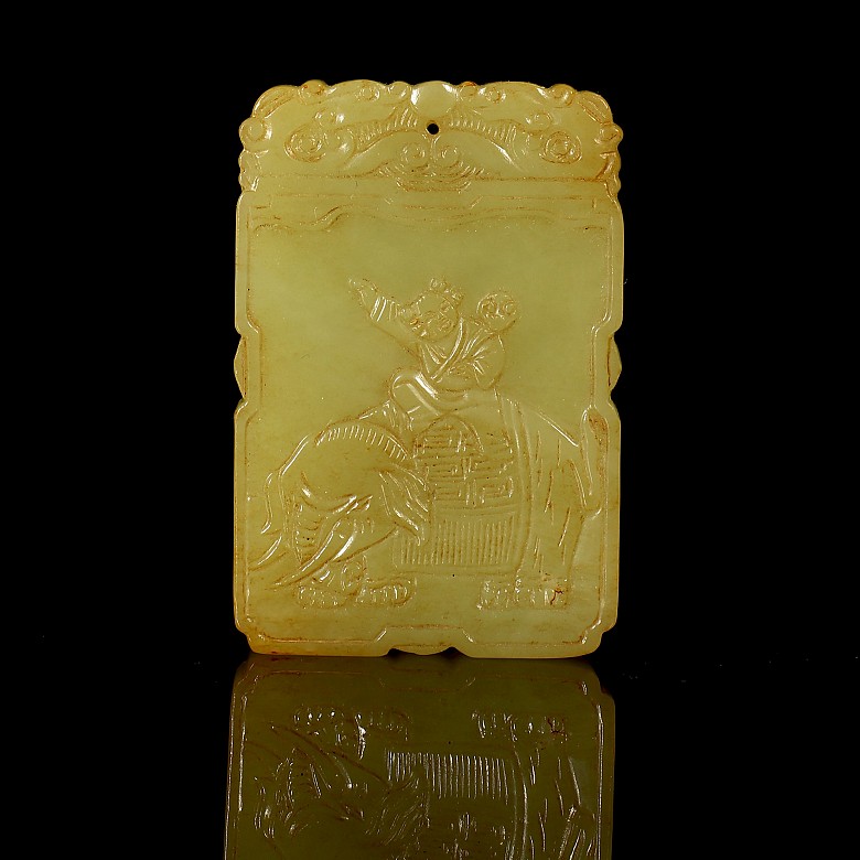 Carved yellow jade ‘Child and Elephant’ plaque, Qing dynasty