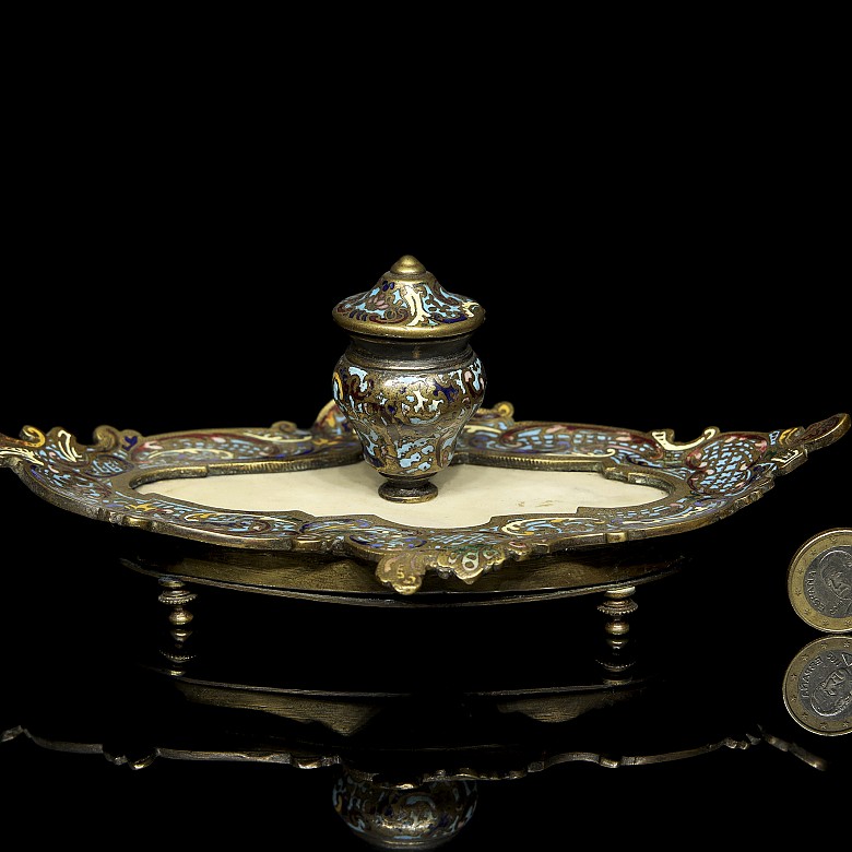 Cloisonné oval writing desk, early 20th century